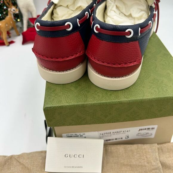 Men’s Gucc calf Leather GG embossed boat shoes size 12 made in Italy - Picture 4 of 9